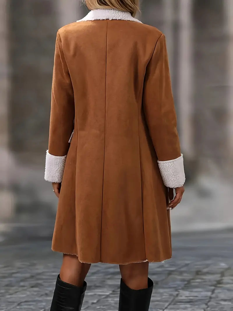 Faux Shearling Lined Button-Up Coat for Women