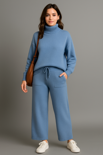 Ribbed Turtleneck Knit Set for Women