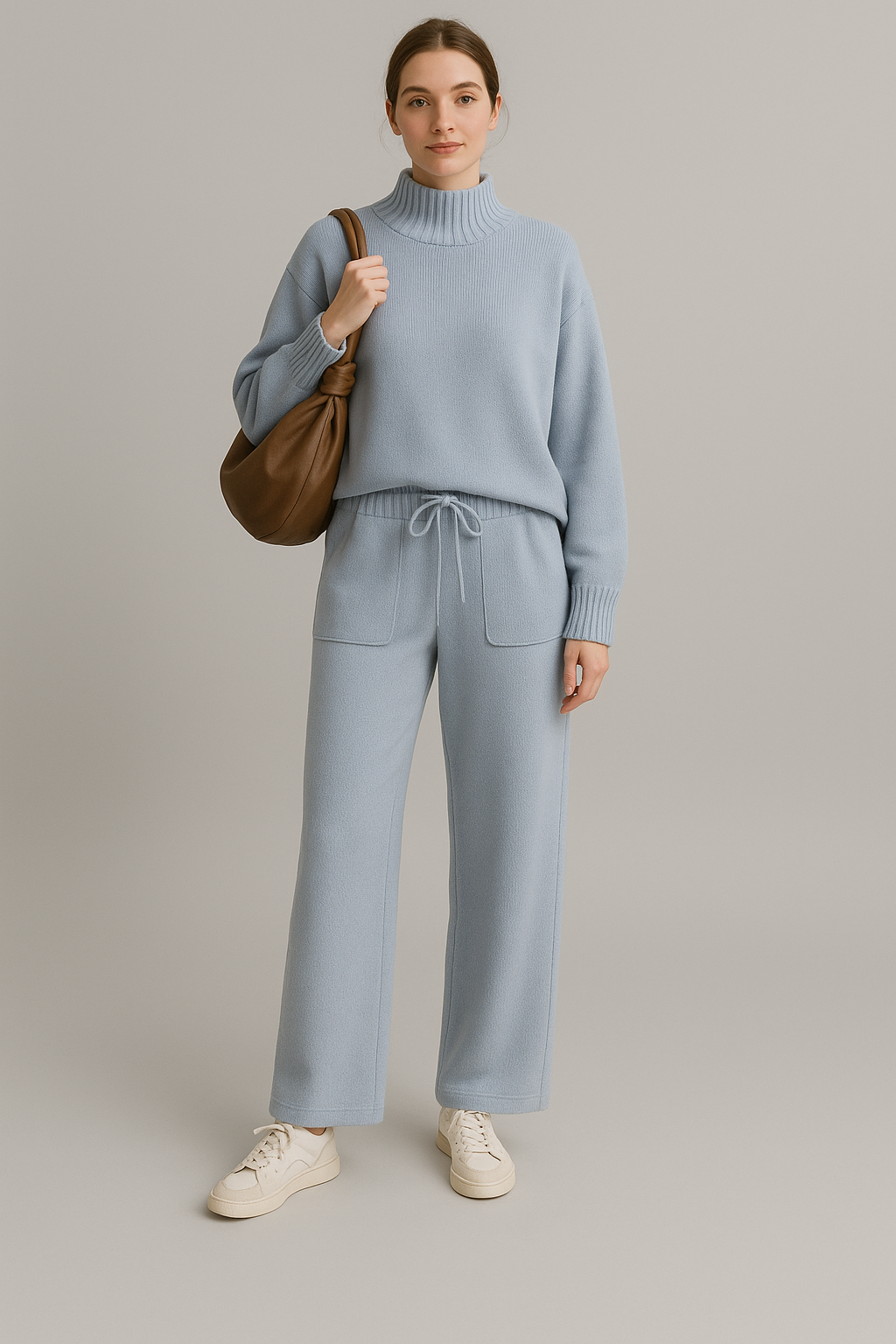 Ribbed Turtleneck Knit Set for Women