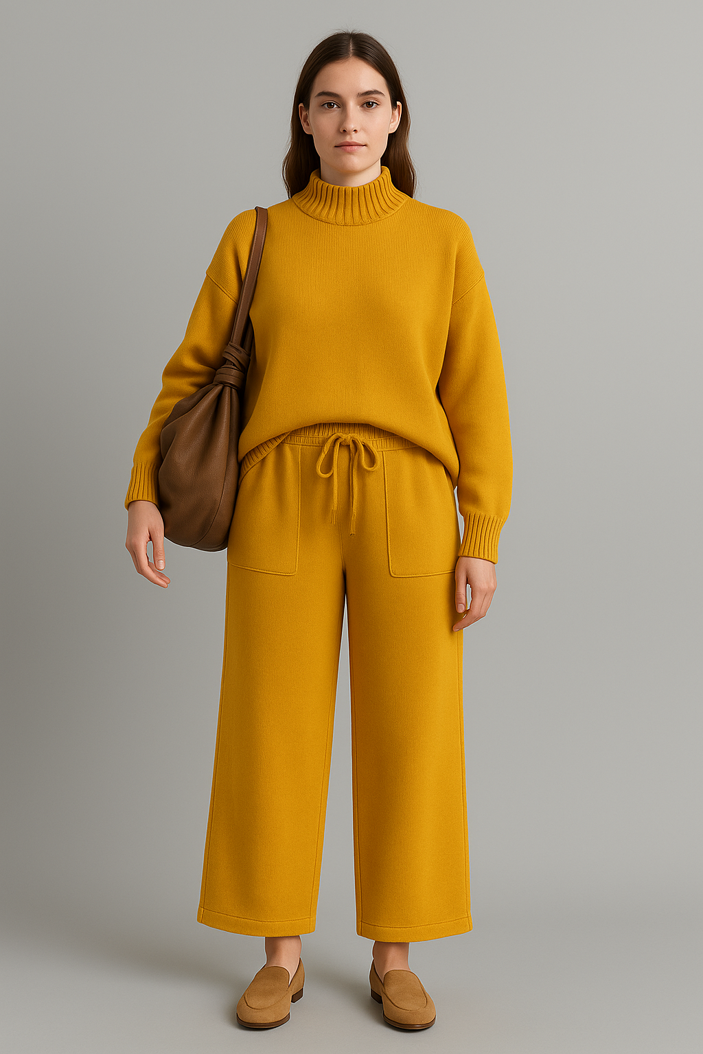 Ribbed Turtleneck Knit Set for Women