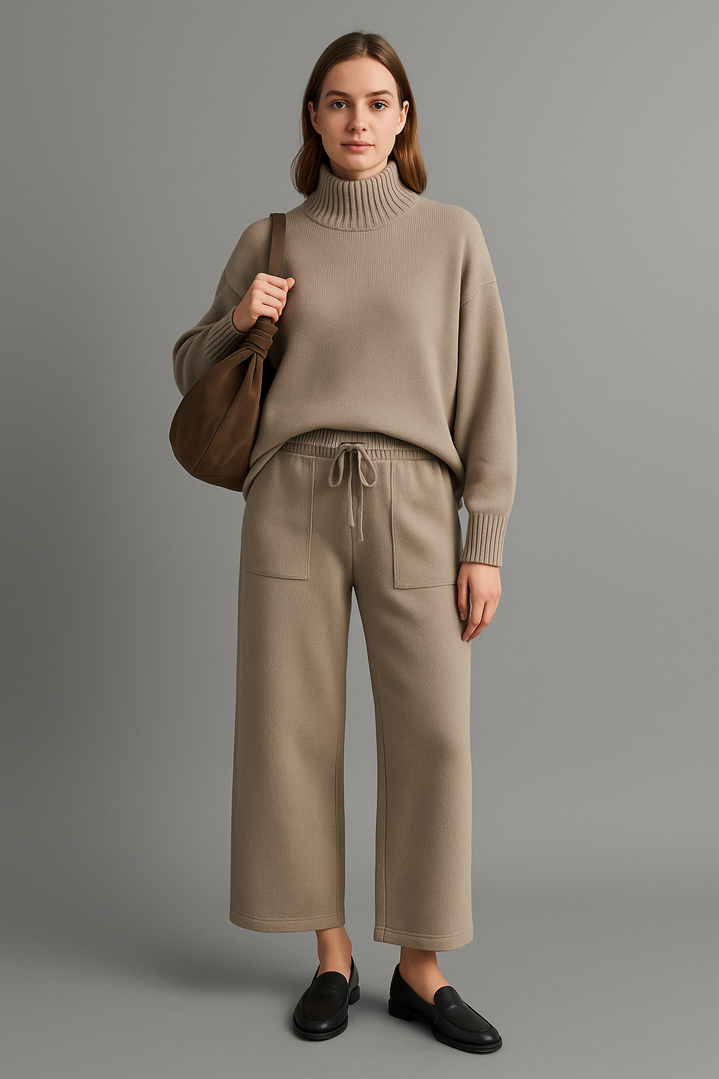 Ribbed Turtleneck Knit Set for Women