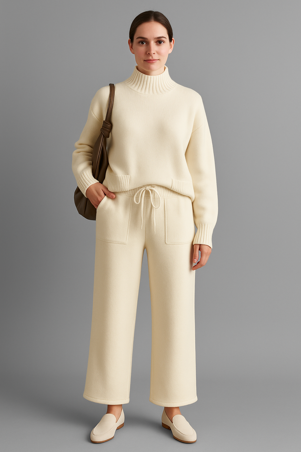 Ribbed Turtleneck Knit Set for Women