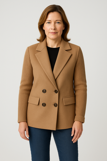 Double-Breasted Knit Sleeve Blazer Jacket for Women