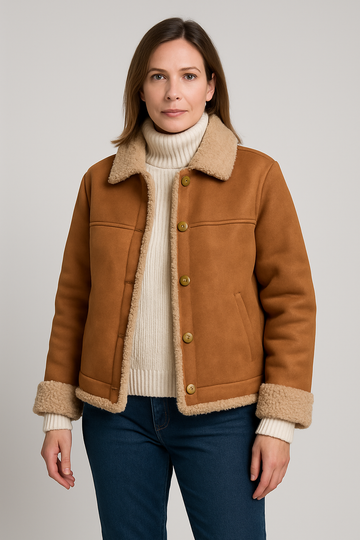 Faux Shearling Trim Short Jacket for Women