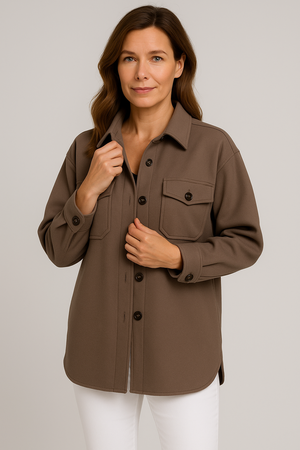 Structured Button-Up Shirt Jacket for Women