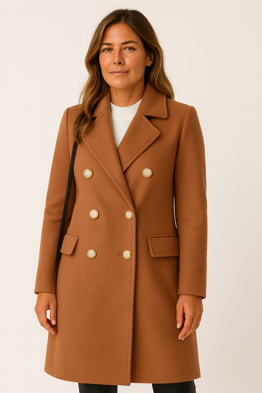 Structured Wool-Blend Peacoat with Gold Buttons for Women