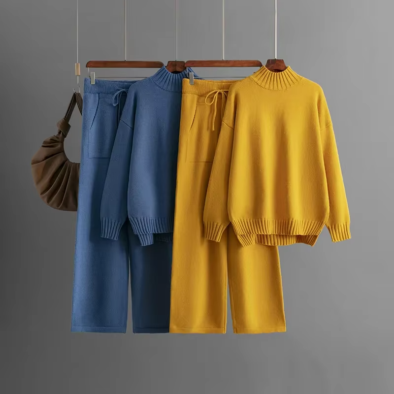 Ribbed Turtleneck Knit Set for Women