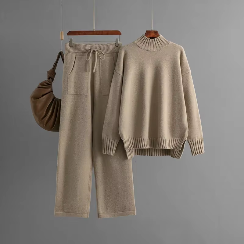 Ribbed Turtleneck Knit Set for Women