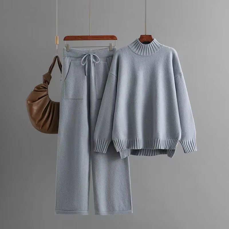 Ribbed Turtleneck Knit Set for Women