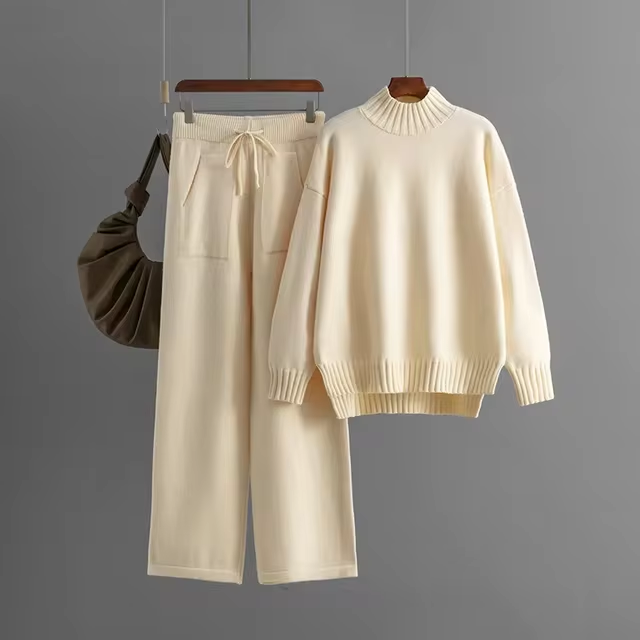 Ribbed Turtleneck Knit Set for Women