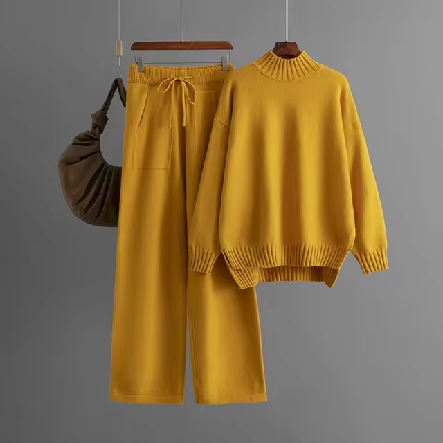 Ribbed Turtleneck Knit Set for Women