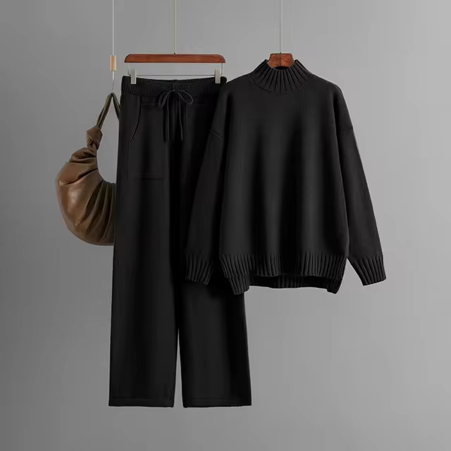 Ribbed Turtleneck Knit Set for Women
