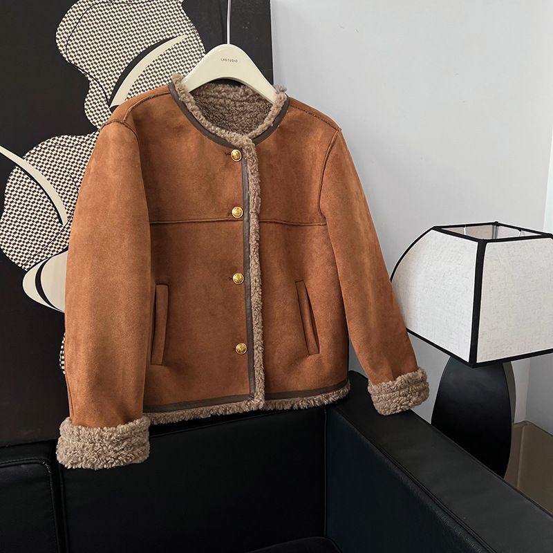 Faux Shearling Trim Short Jacket for Women