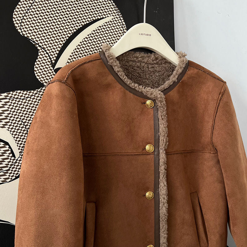 Faux Shearling Trim Short Jacket for Women