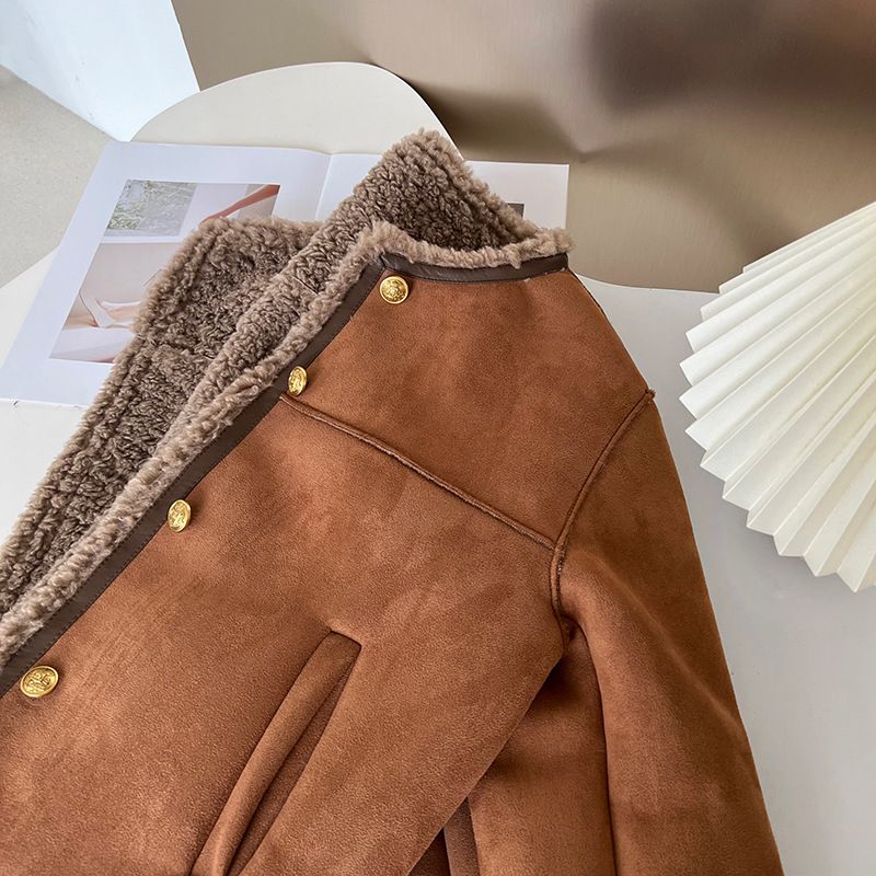 Faux Shearling Trim Short Jacket for Women