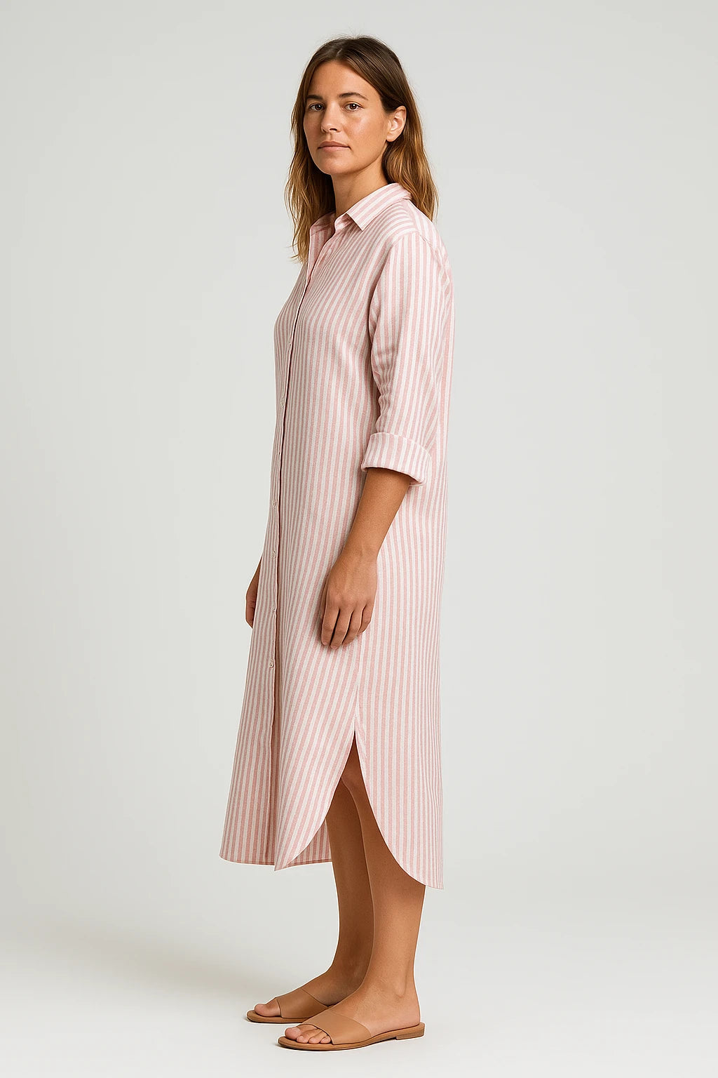 Striped Button-Up Shirt Dress for Women