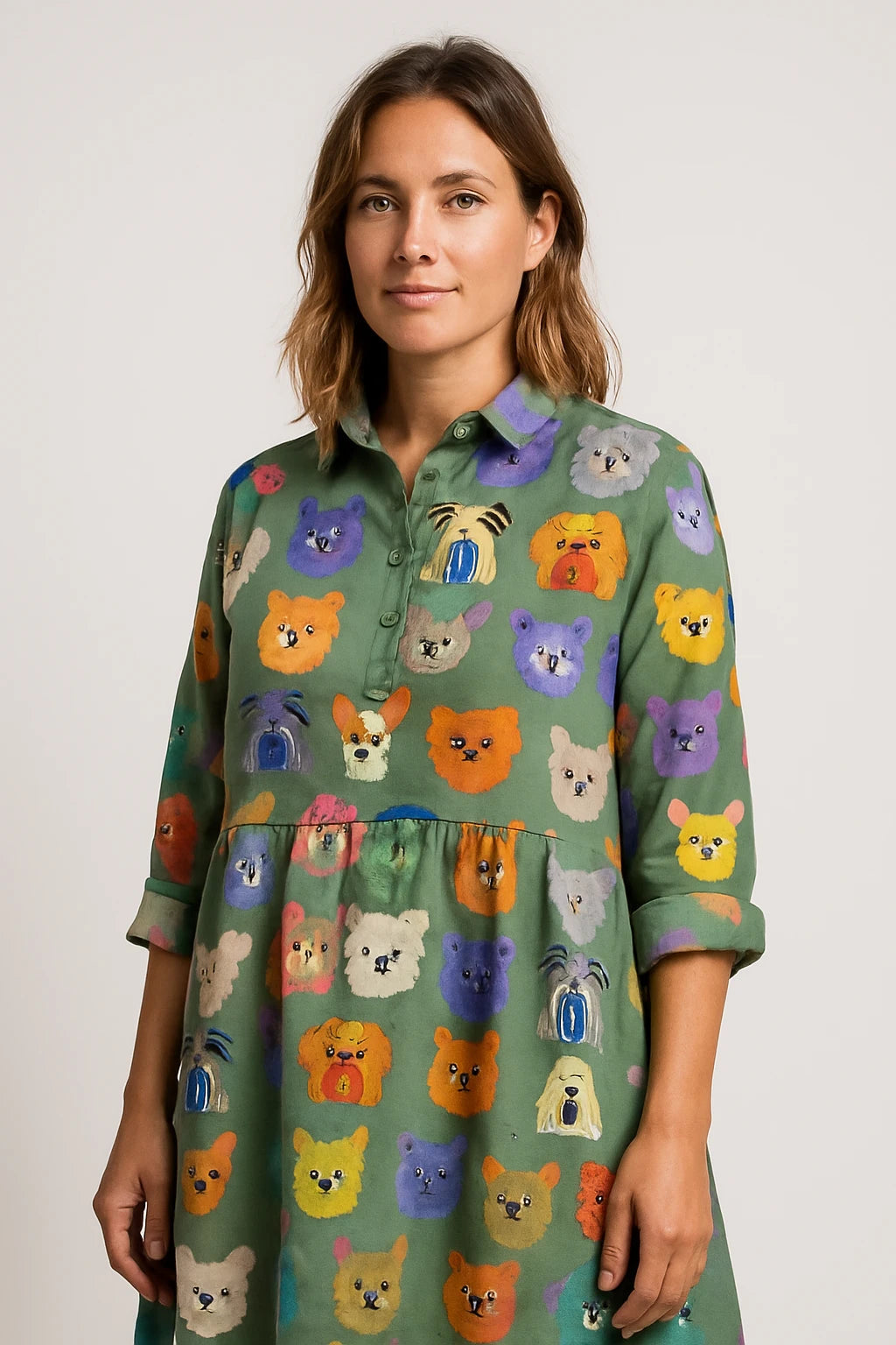 Printed Button-Up Shirt Dress for Women