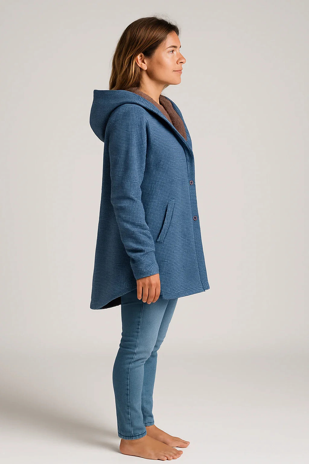 Fleece-Lined Hooded Check Jacket for Women