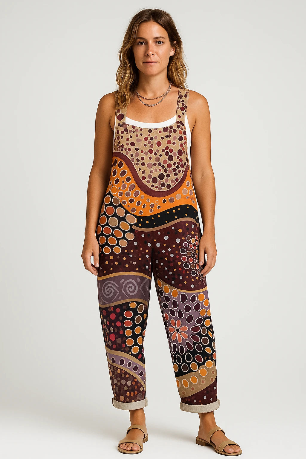 Womens Summer Overalls with Loose Fit – Adjustable Strap Design and Boho Patchwork Print - Image 4