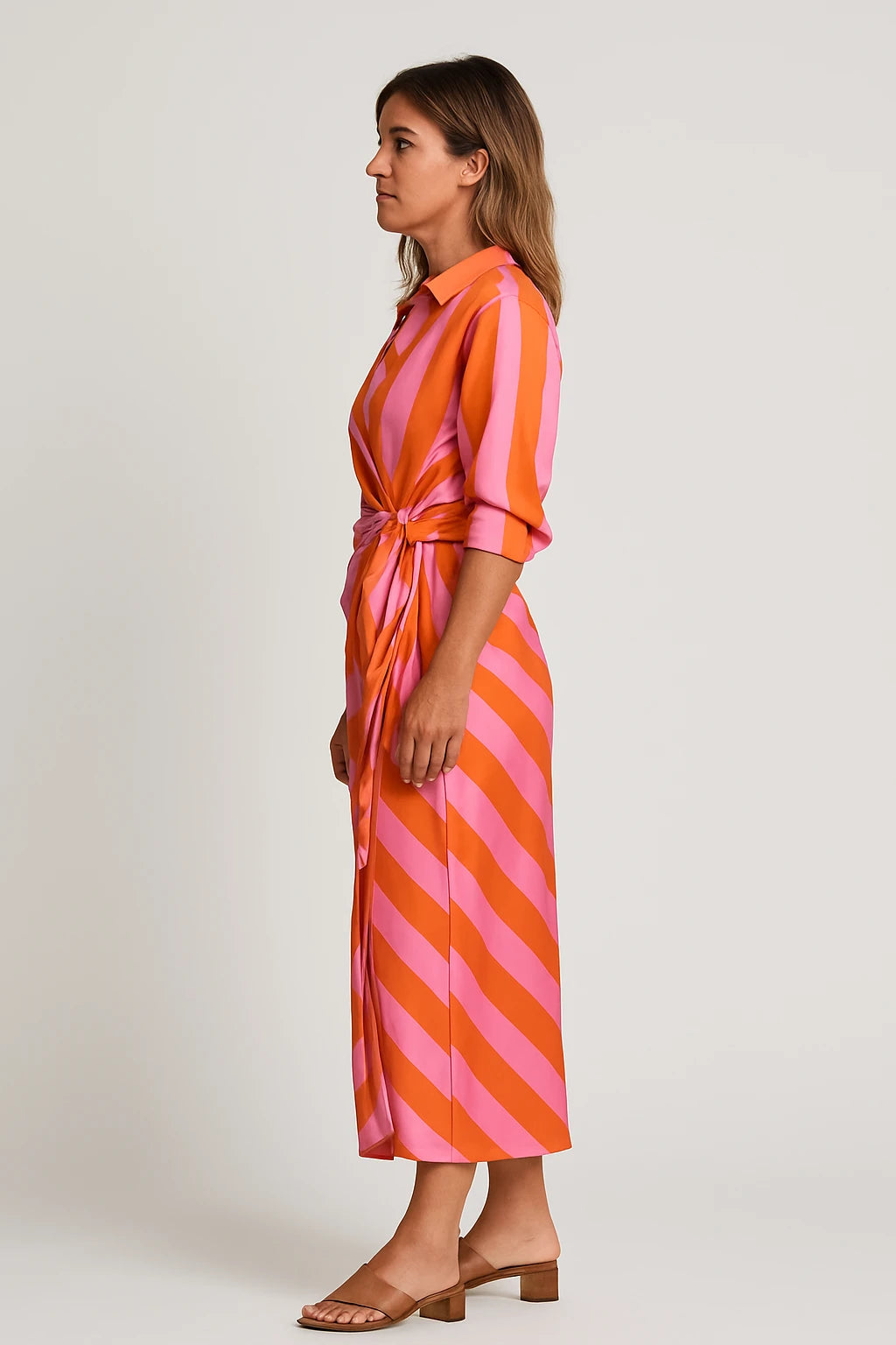 Striped Wrap Shirt Dress for Women