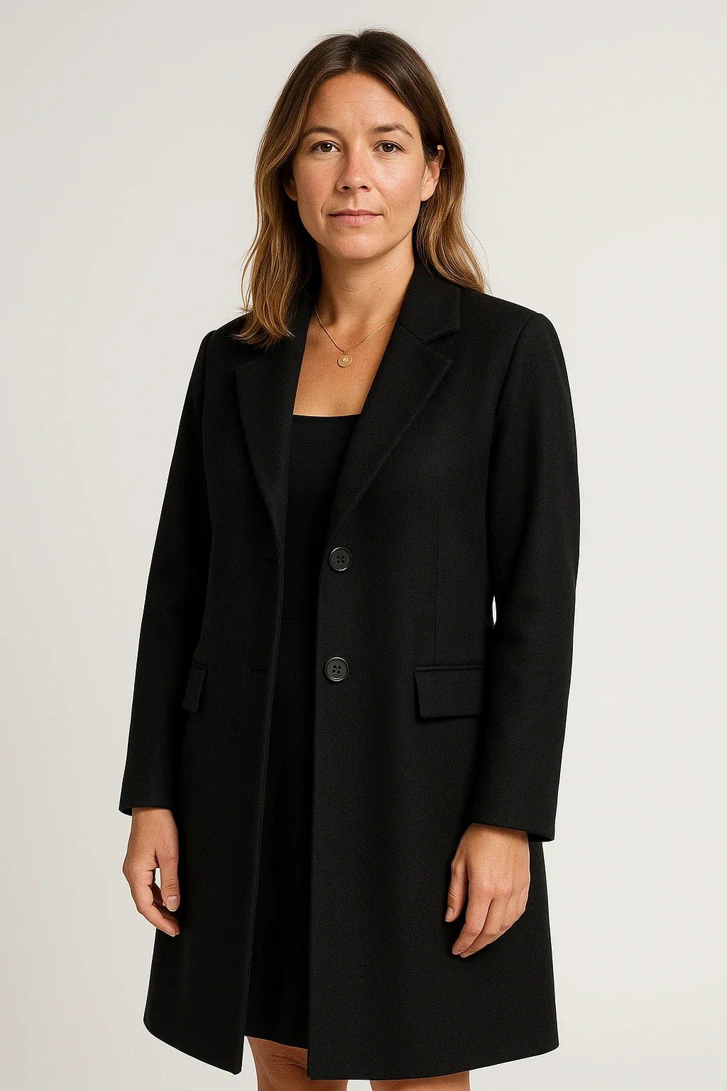 Tailored Wool-Blend Coat with Flap Pockets for Women
