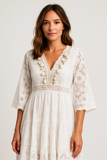 Embroidered Lace Midi Dress for Women