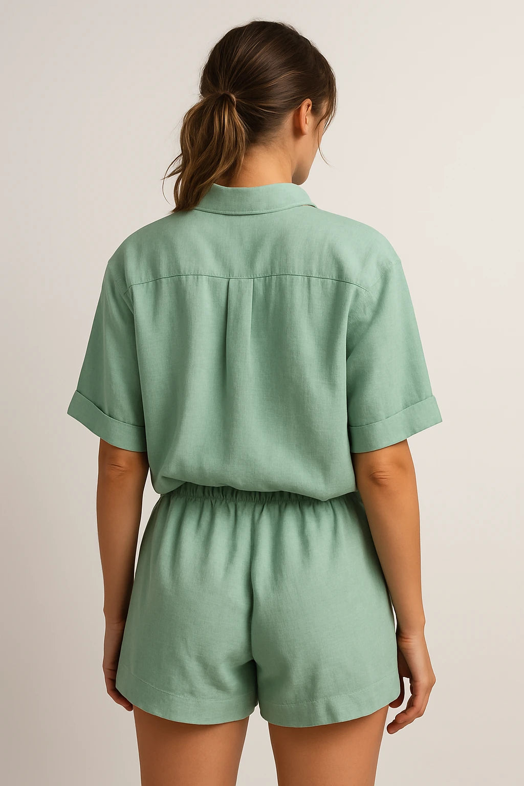 Relaxed Linen Shirt and Drawstring Shorts Set for Women