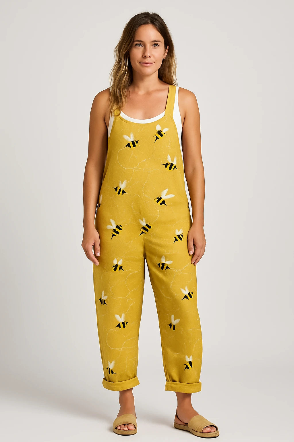 Womens Summer Overalls with Loose Fit – Adjustable Shoulder Straps and Bee Print Design - Image 4