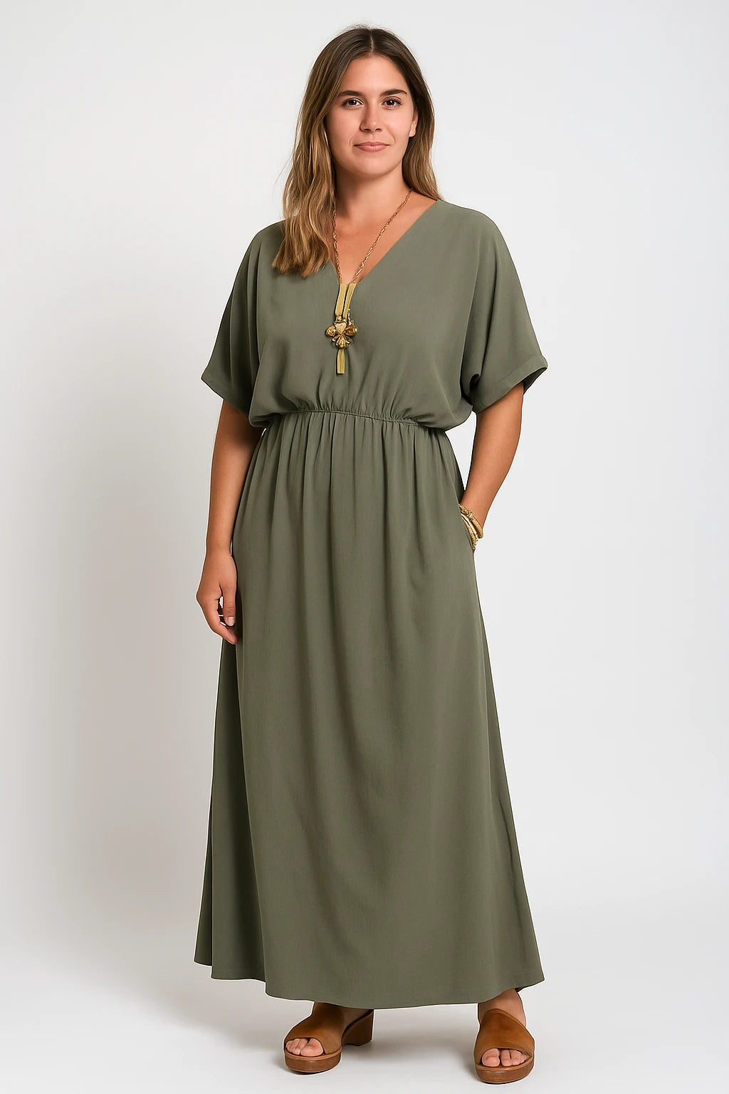 V-Neck Short Sleeve Maxi Dress for Women