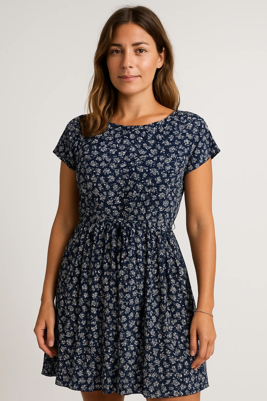Printed Waist-Tie Cap Sleeve Dress for Women