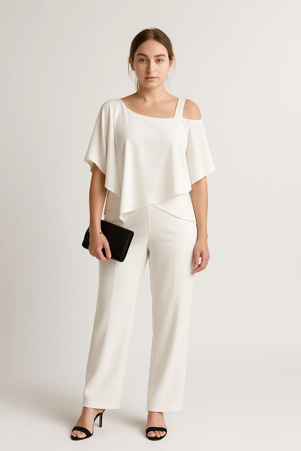 Cold Shoulder Layered Top and Straight-Leg Pants Set for Women