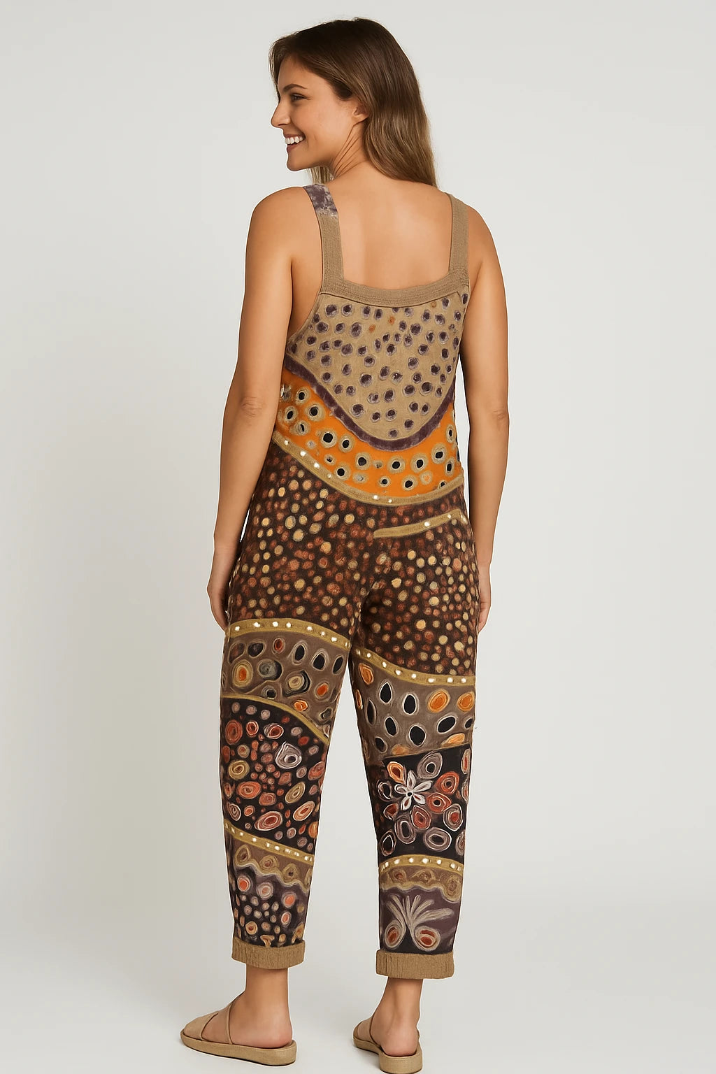 Womens Summer Overalls with Loose Fit – Adjustable Strap Design and Boho Patchwork Print - Image 1