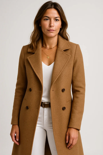 Double-Breasted Longline Wool-Blend Coat for Women