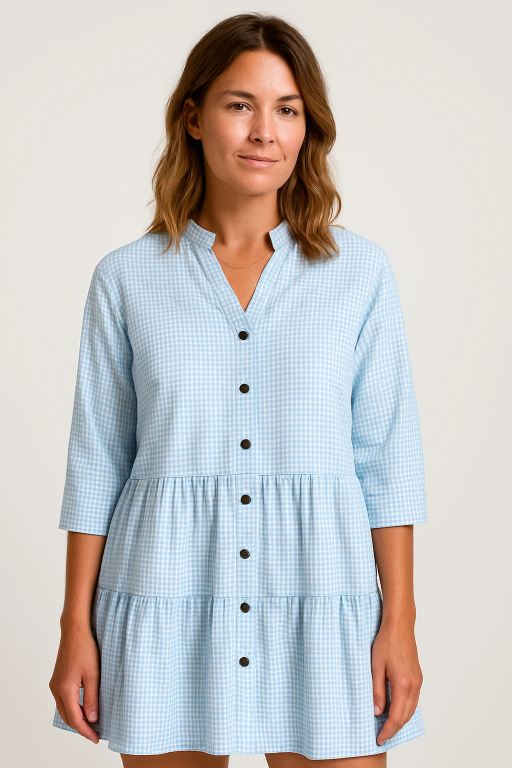 Gingham Button-Front Tiered Dress for Women