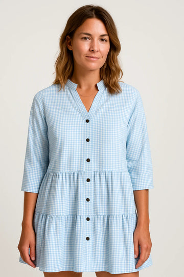Gingham Button-Front Tiered Dress for Women