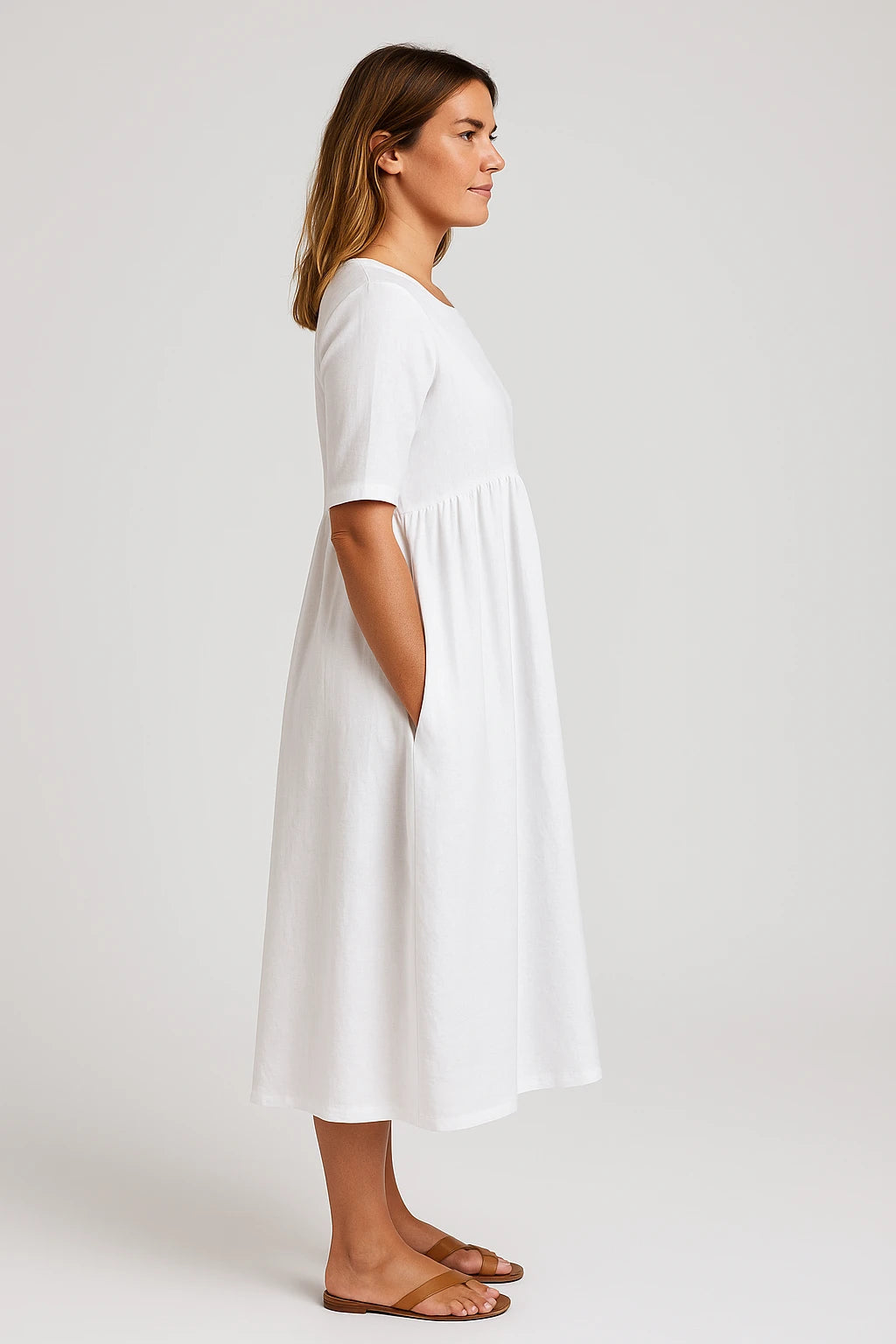 Empire Waist Cotton Midi Dress for Women