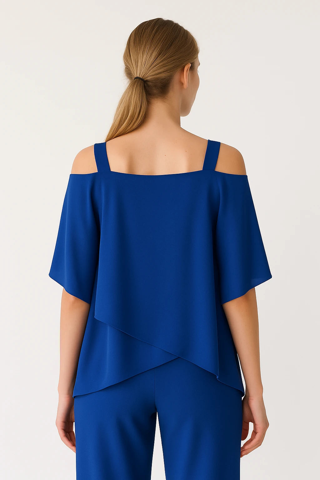 Cold Shoulder Layered Top and Straight-Leg Pants Set for Women