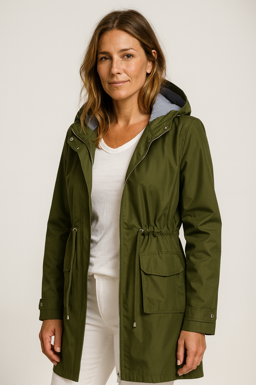 Drawstring Waist Hooded Parka Jacket for Women