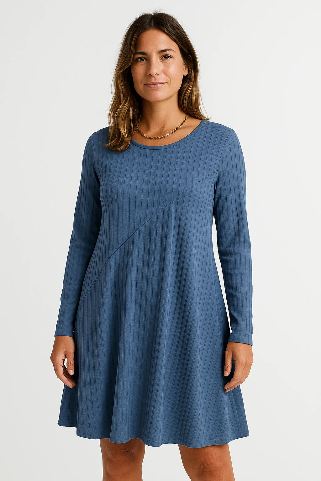Ribbed Knit Long Sleeve Swing Dress for Women