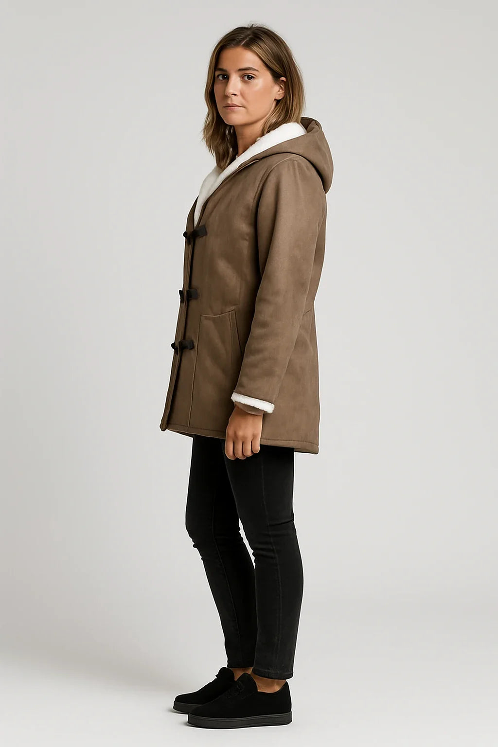 Fleece-Lined Toggle Hooded Coat for Women