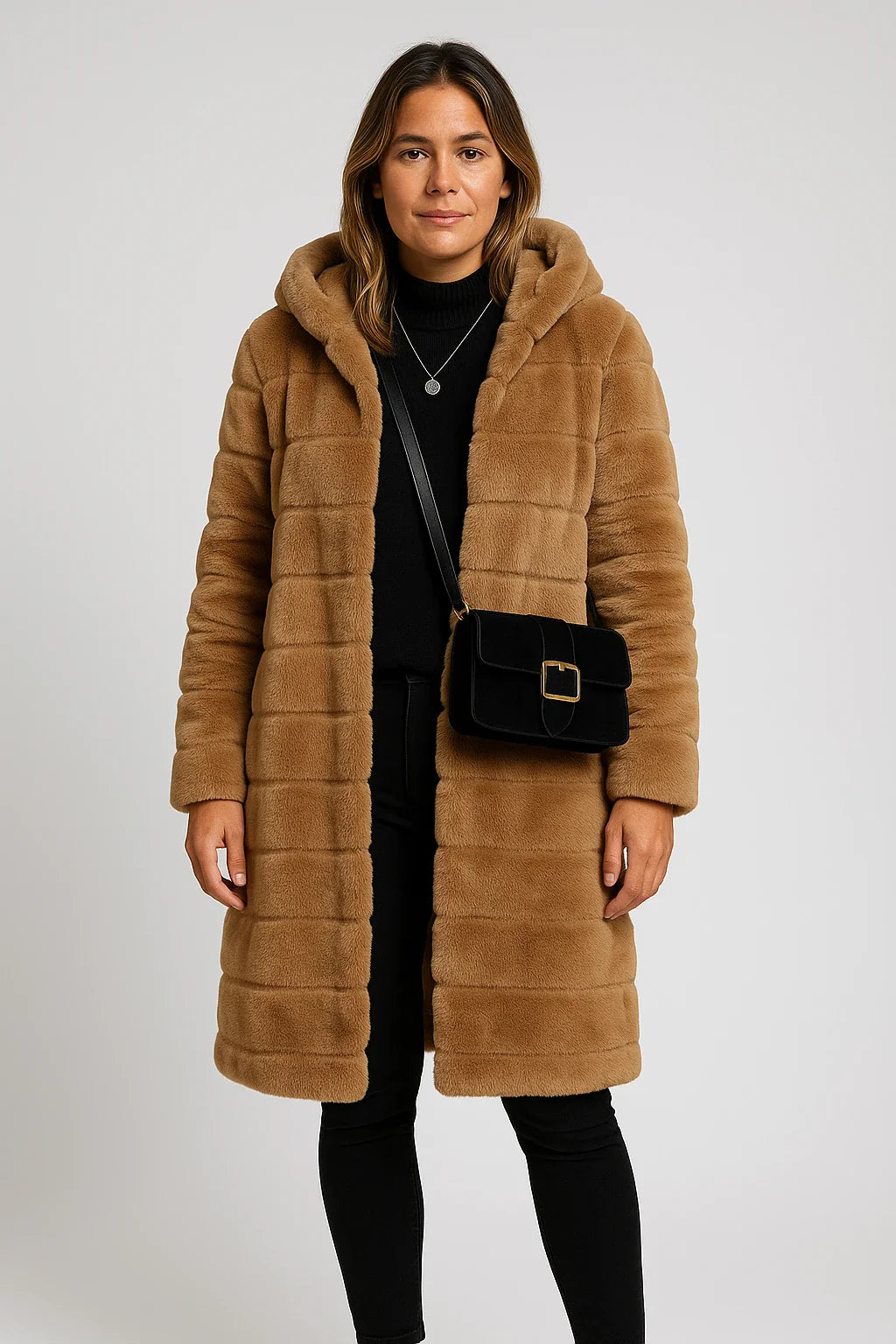Hooded Faux Fur Puffer Coat for Women