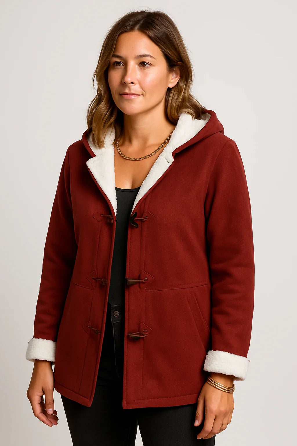 Fleece-Lined Toggle Hooded Coat for Women