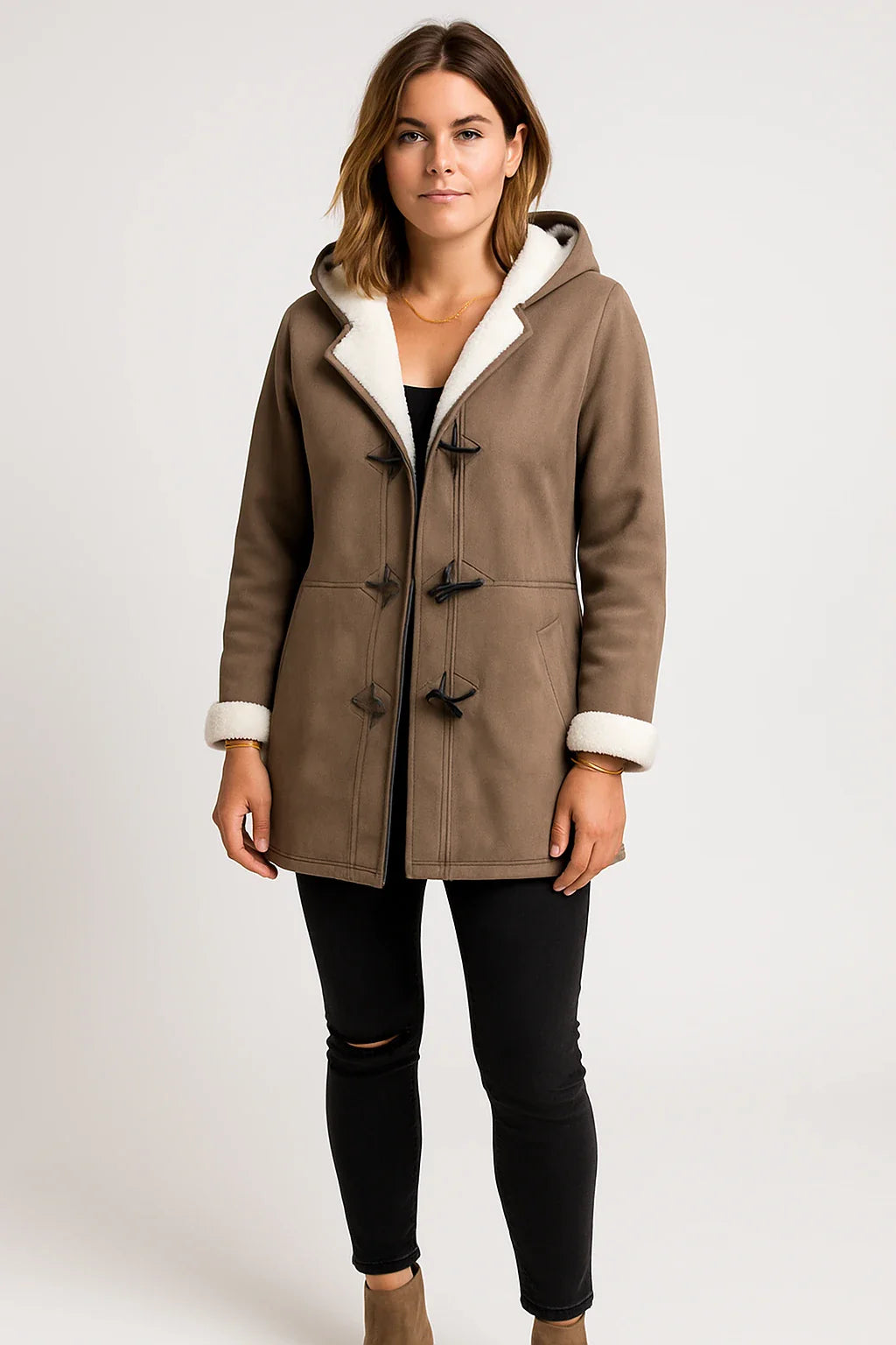 Fleece-Lined Toggle Hooded Coat for Women