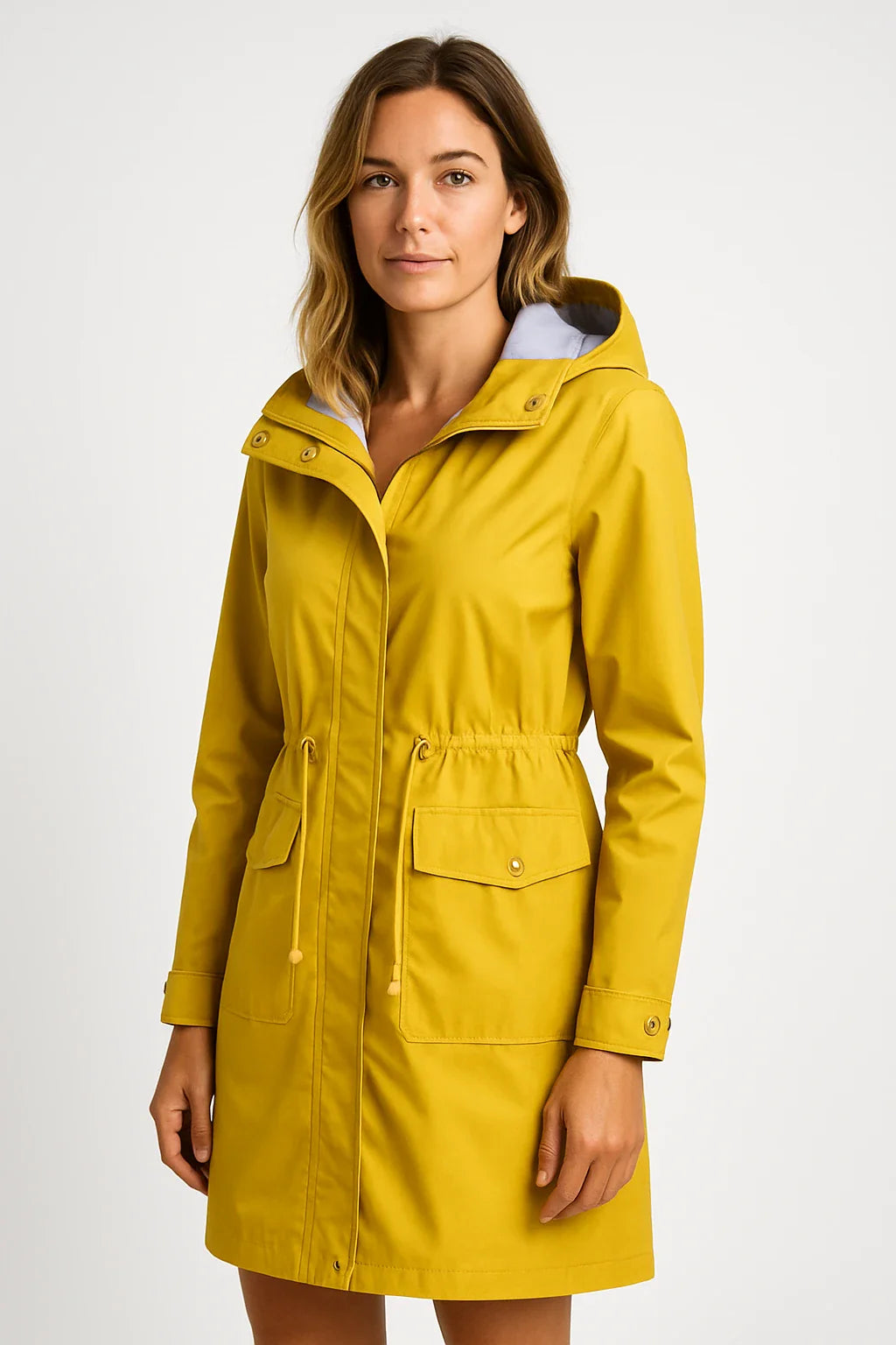 Drawstring Waist Hooded Parka Jacket for Women