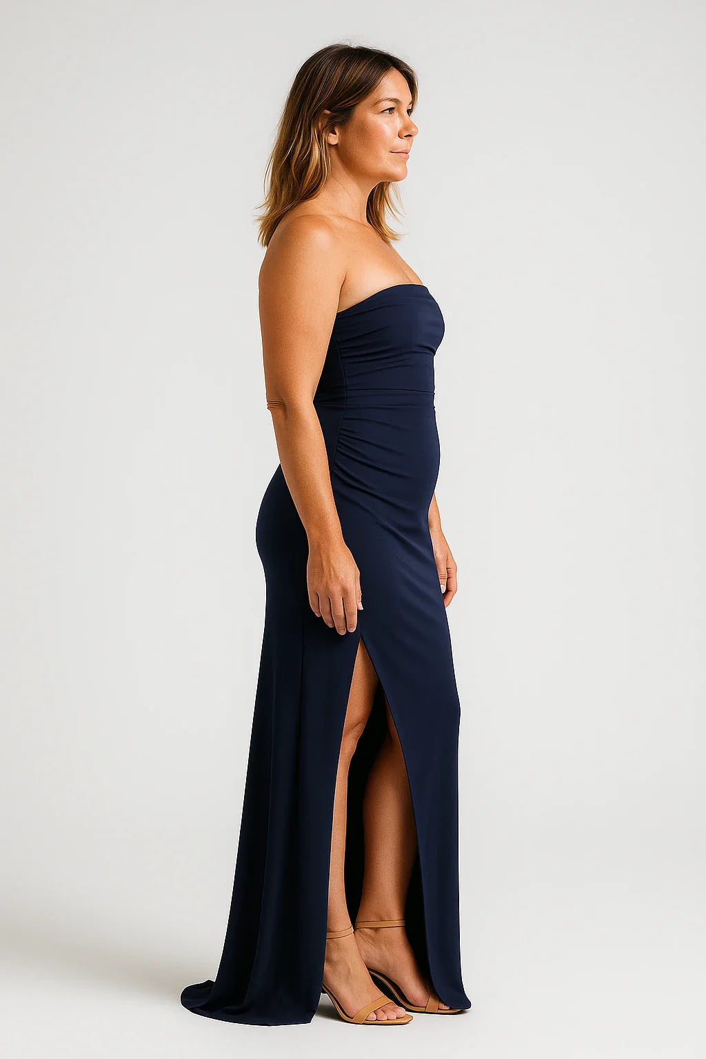 Strapless Ruched Side Split Gown for Women