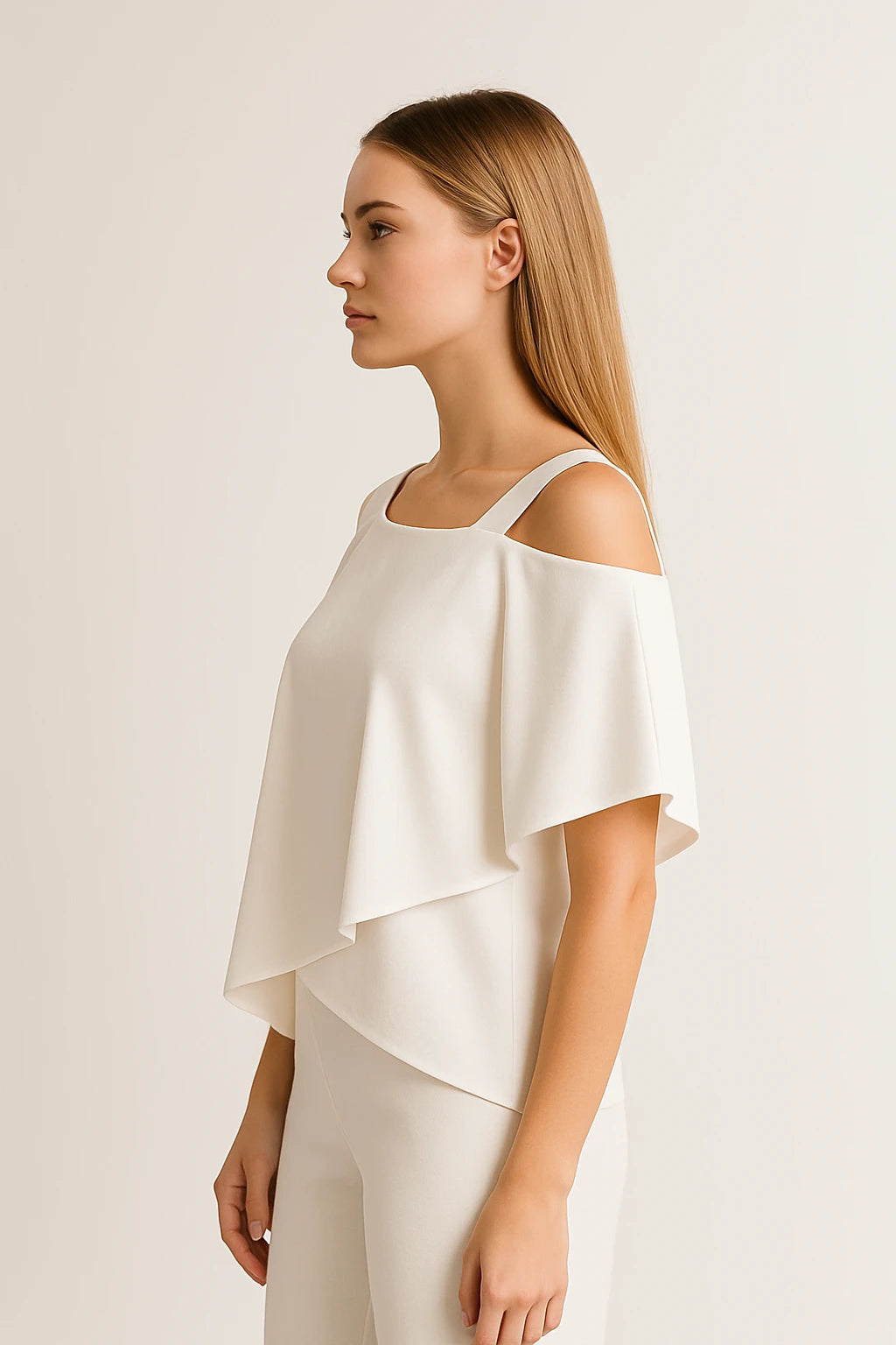 Cold Shoulder Layered Top and Straight-Leg Pants Set for Women