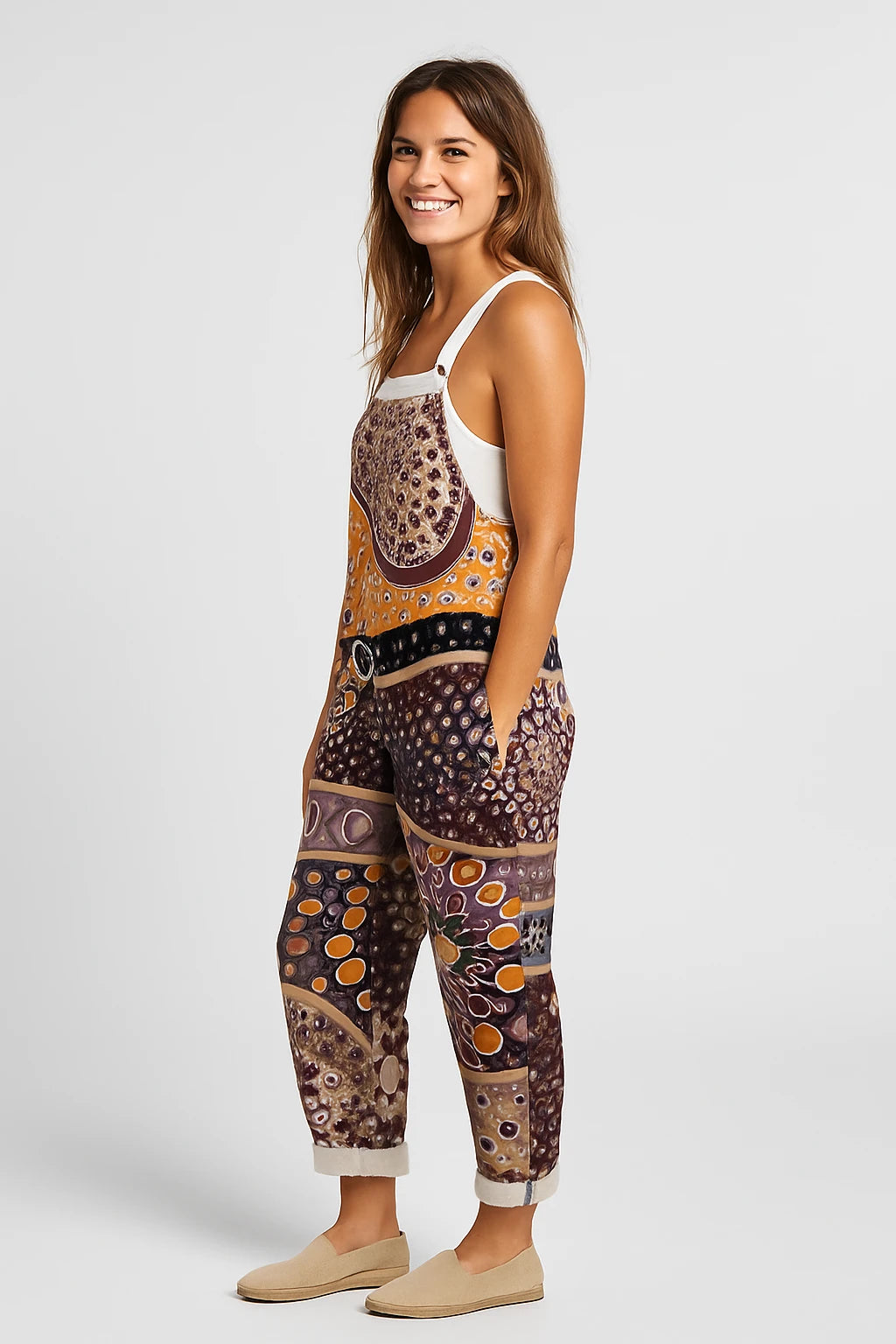 Womens Summer Overalls with Loose Fit – Adjustable Strap Design and Boho Patchwork Print - Image 1