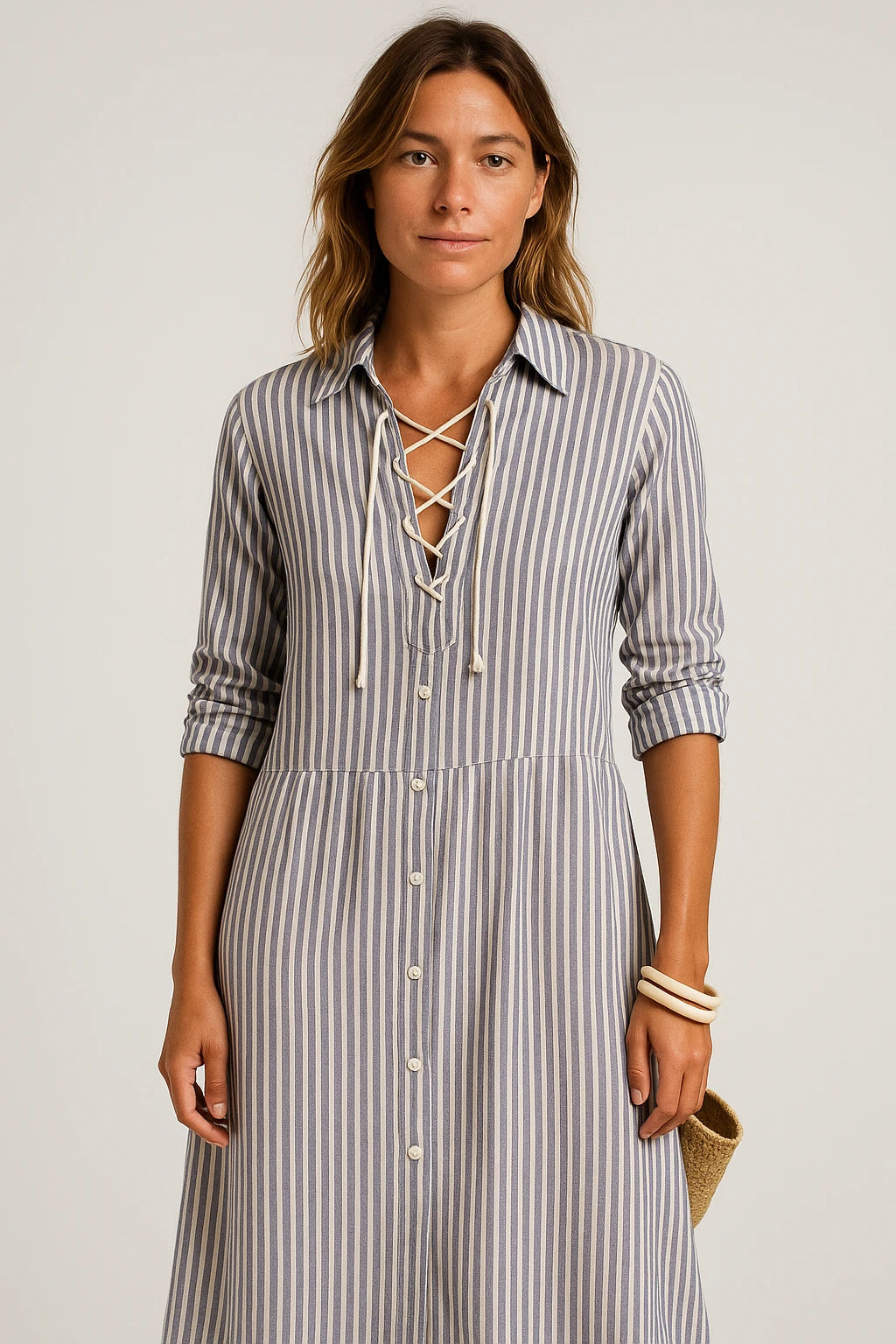 Striped Button-Up Shirt Dress for Women