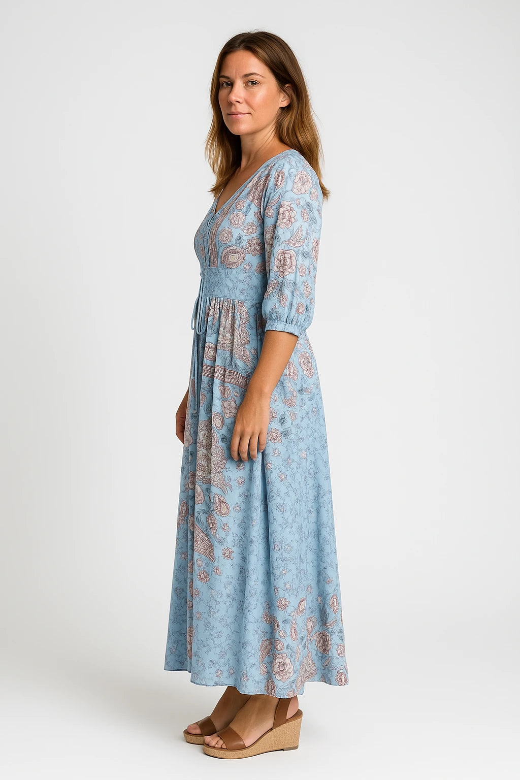 Boho Print Lace Trim Midi Dress for Women