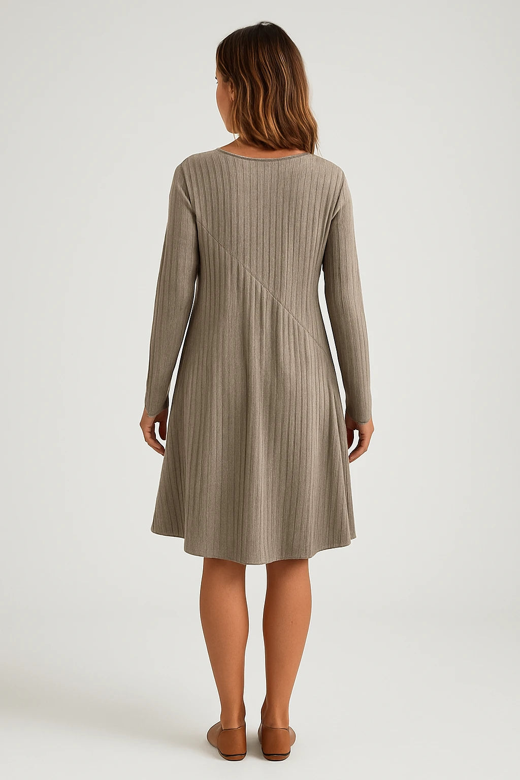 Ribbed Knit Long Sleeve Swing Dress for Women